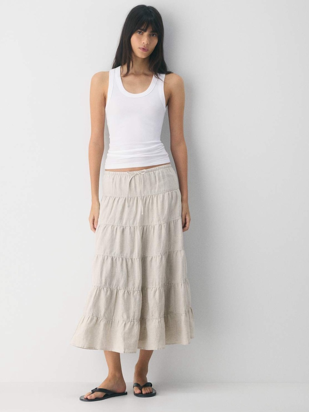 Wilfred Bouquet Linen Tiered Midi Skirt Undyed Ecru XS